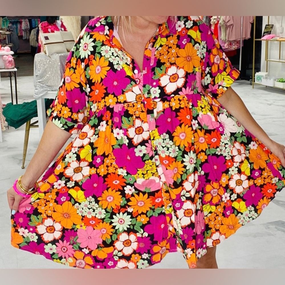 Retro Floral Dress - M - Picture 2 of 4